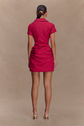 Tarryn Collared Cotton Mini Dress - Dragonfruit